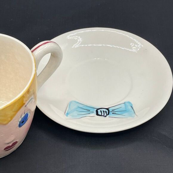 Vintage Mom & Pop Teacups Mugs w/ Matching Bow Saucers 1950s Relco Mid-Century - Picture 9 of 11